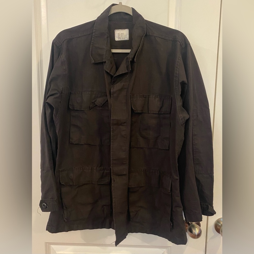 Combat Military Coat Sz Small-Regular Black Button Cuffs 4 Pockets Adjustable